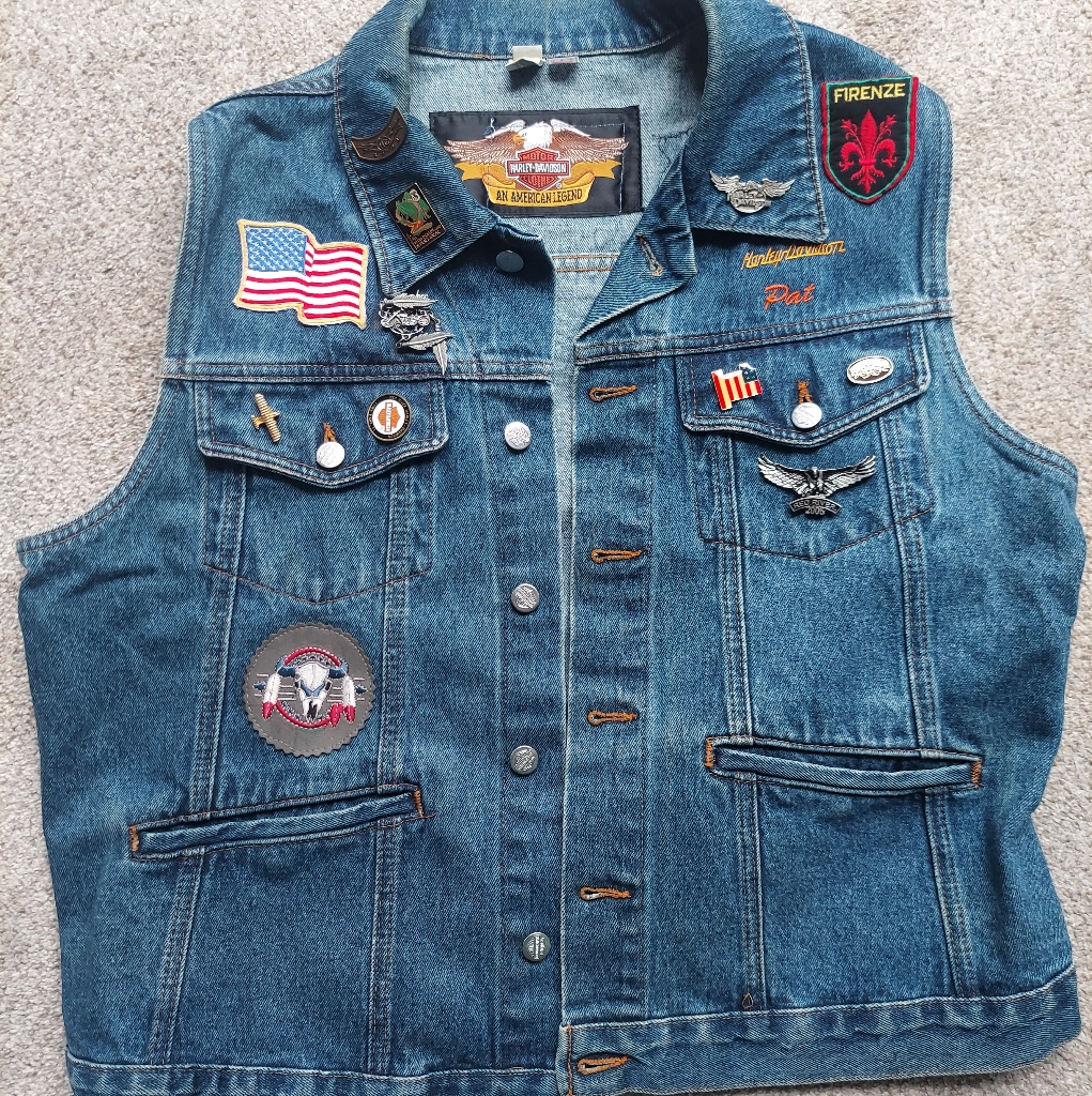 Vintage Harley Davidson One Of A Kind Vintage Veteran Embroidered Denim Vest